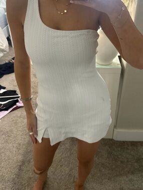 Beach Riot White One-Shoulder Knit Mini Athletic Dress